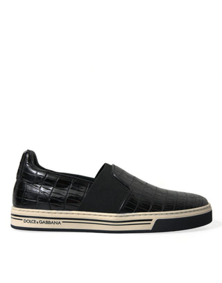 Zapatillas negras de cuero exótico tipo cocodrilo