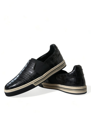 Zapatillas negras de cuero exótico tipo cocodrilo