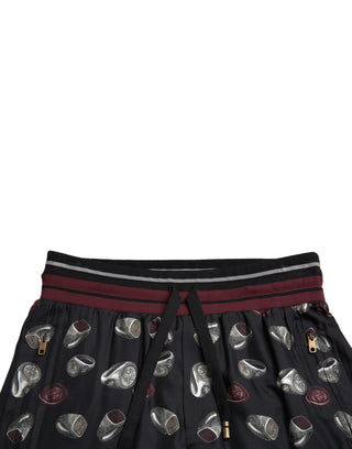 Black Ring Silk Jogging Trousers Pants