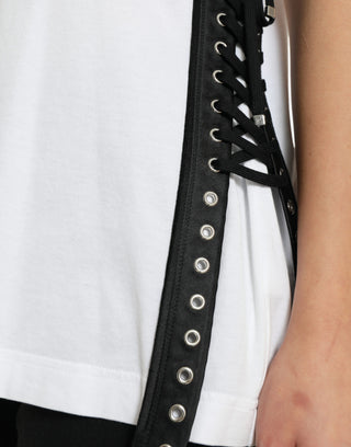 Camiseta blanca con estampado de eslogan y detalles de cordones