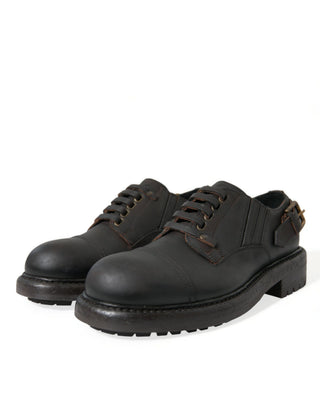Zapatos de vestir derby marrones de cuero con cordones para hombre