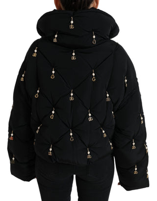 Schwarze Bomberjacke aus gestepptem Oberstoff mit Zierperlen
