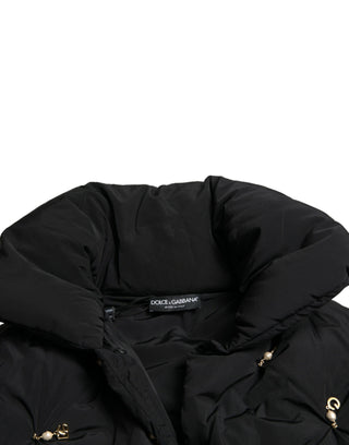 Schwarze Bomberjacke aus gestepptem Oberstoff mit Zierperlen