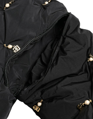 Schwarze Bomberjacke aus gestepptem Oberstoff mit Zierperlen