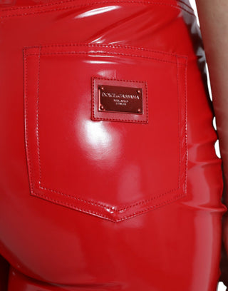 Shiny Red High Waist Skinny Pants