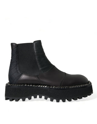 Botines Chelsea negros de cuero elástico sin cordones