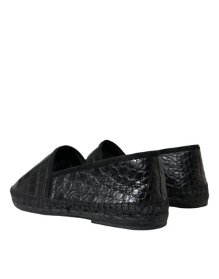 Black Exotic Leather Espadrilles Slip On Shoes
