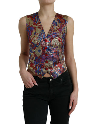 Mehrfarbige Jacquard-Knopfwesten-Top
