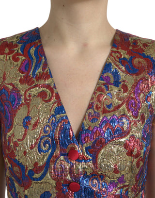 Mehrfarbige Jacquard-Knopfwesten-Top