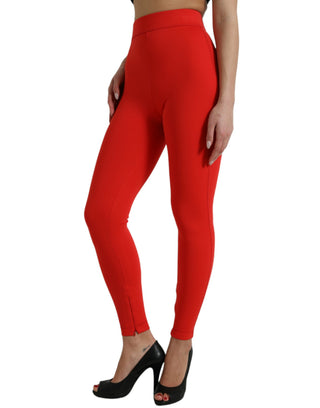 Rote Nylon-Stretch-Leggings mit schmalem Bein