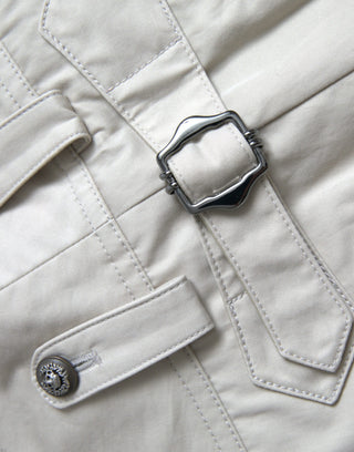 Beige Cotton High Waist Tapered Pants