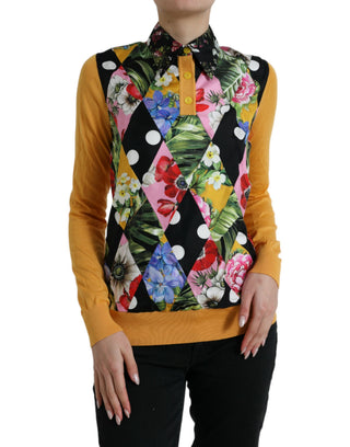 Suéter henley de cachemira multicolor con parches