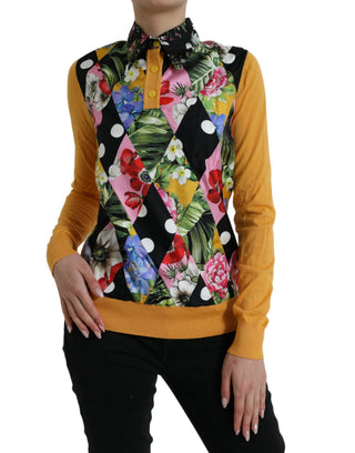 Suéter henley de cachemira multicolor con parches