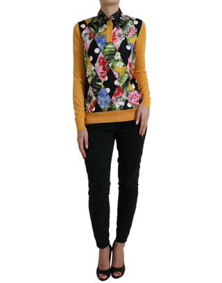 Suéter henley de cachemira multicolor con parches
