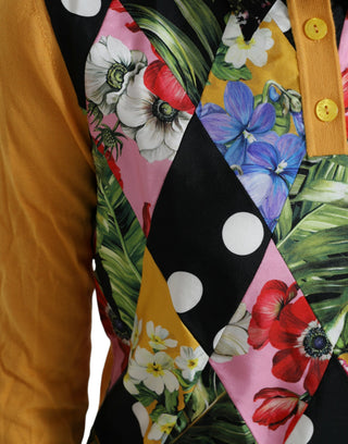 Suéter henley de cachemira multicolor con parches