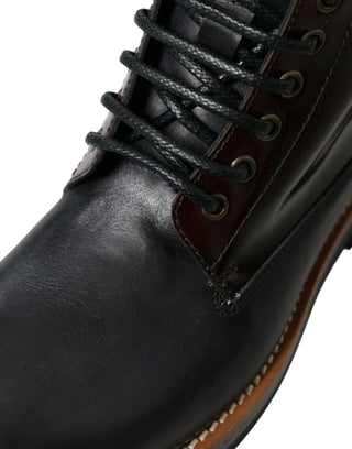 Black Leather Military Combat Boots Shoes