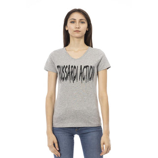 Graues Baumwoll-T-Shirt für Damen
