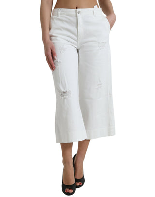 Jeans de algodón blanco, corte ancho y tobilleros