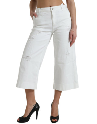 Jeans de algodón blanco, corte ancho y tobilleros