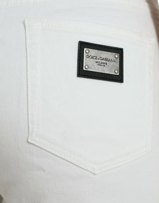 Jeans de algodón blanco, corte ancho y tobilleros
