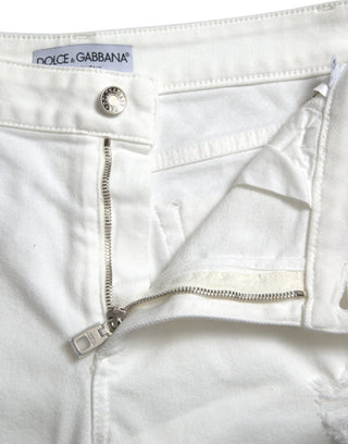 Jeans de algodón blanco, corte ancho y tobilleros