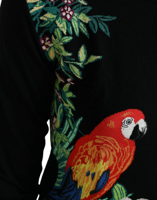 Cárdigan negro de lana con mangas largas y diseño de pájaro
