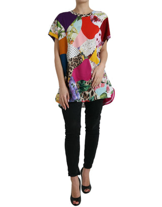 Mehrfarbige Patchwork-Bluse aus Baumwollseide