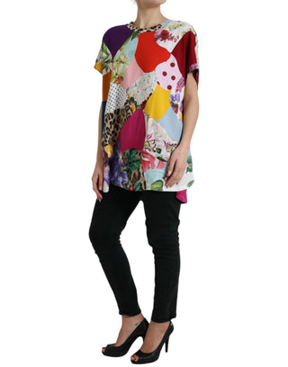 Mehrfarbige Patchwork-Bluse aus Baumwollseide