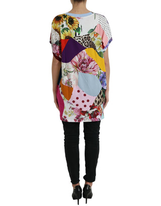 Mehrfarbige Patchwork-Bluse aus Baumwollseide