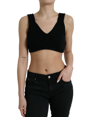 Top Bustier de Cachemira Negro Corto con Escote en V