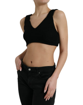 Top Bustier de Cachemira Negro Corto con Escote en V