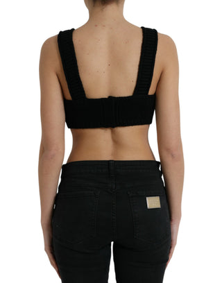 Top Bustier de Cachemira Negro Corto con Escote en V