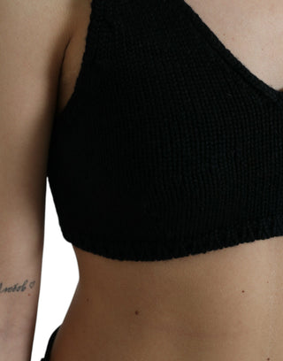 Top Bustier de Cachemira Negro Corto con Escote en V