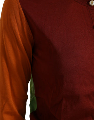 Mehrfarbiger Strickpullover mit Rundhalsausschnitt aus Seide