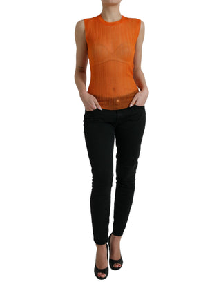 Oranges durchsichtiges Rundhals-Blusentop