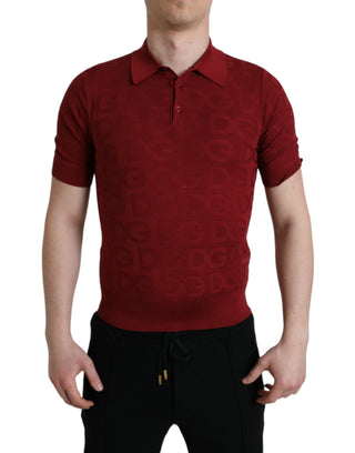 Camiseta de Seda Burdeos con Cuello y Mangas Cortas