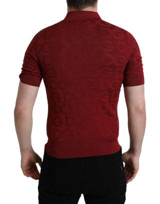 Camiseta de Seda Burdeos con Cuello y Mangas Cortas