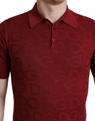 Camiseta de Seda Burdeos con Cuello y Mangas Cortas