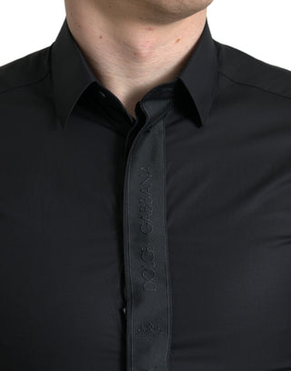Camisa formal dorada de algodón negro con logo