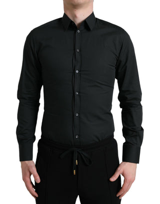 Camisa formal dorada de algodón y seda negra