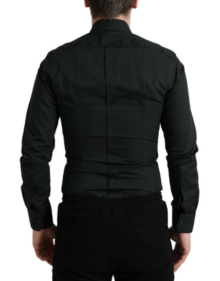 Camisa formal dorada de algodón y seda negra