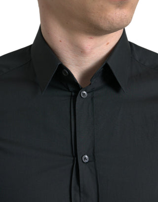 Camisa formal dorada de algodón y seda negra