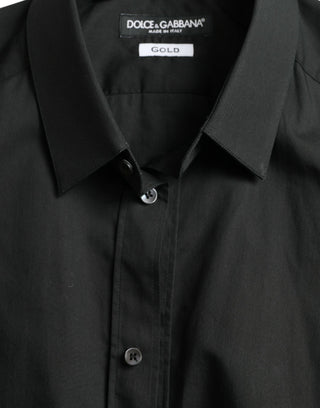 Camisa formal dorada de algodón y seda negra