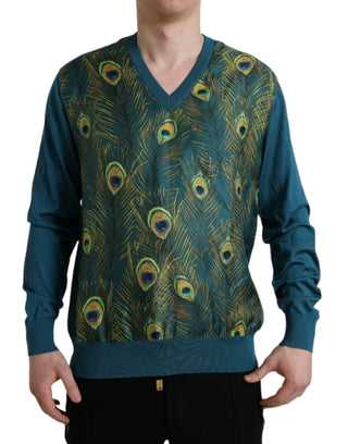 Grüner Pfauenfeder-Pullover