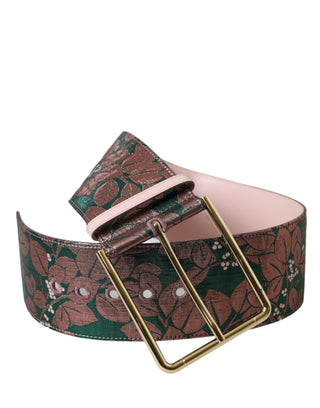 Mehrfarbiger floraler Jacquard-Lurex-Gürtel mit goldener Schnalle