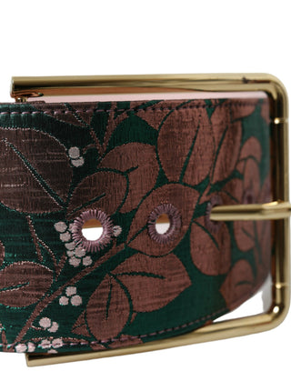Mehrfarbiger floraler Jacquard-Lurex-Gürtel mit goldener Schnalle