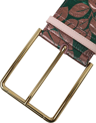 Mehrfarbiger floraler Jacquard-Lurex-Gürtel mit goldener Schnalle