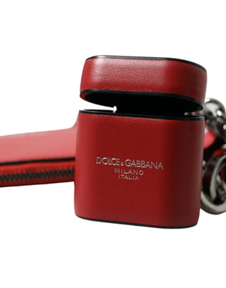 Funda para Airpods de cuero rojo con logo metálico plateado