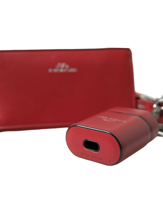Funda para Airpods de cuero rojo con logo metálico plateado