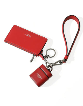 Funda para Airpods de cuero rojo con logo metálico plateado